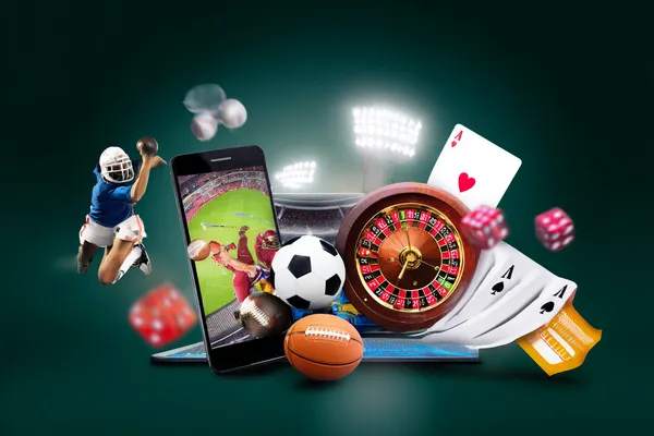 Uma mulher glamourosa segurando fichas de cassino em um ambiente iluminado por néon, representando a atmosfera premium do cassino online 5YYY.